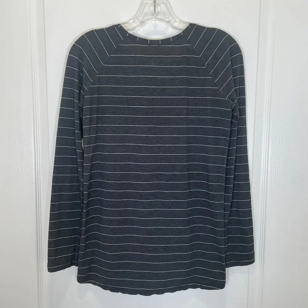 Lululemon Emerald Long Sleeve Top Gray White Stripe Pima‎ Cotton 8